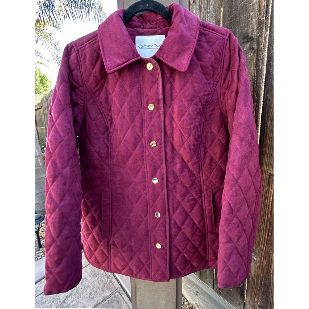 Coldwater Creek Women's XS Burgundy Quilted Jacket Plaid Lined Snap Front